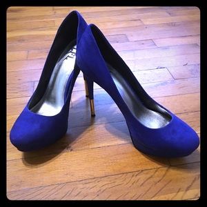 Blue High Heel Shoes with Gold accent
